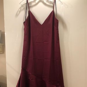 Red Wine Asymmetrical Slip Formal Dress